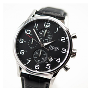  Shop Authentic Hugo Boss Aeroliner Chronograph Black Dial Black Leather Strap Watch For Men - 1512448 - Luxxuri