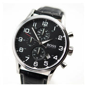  Shop Authentic Hugo Boss Aeroliner Chronograph Quartz Black Dial Black Leather Strap Watch For Men - HB1512448 - Luxxuri