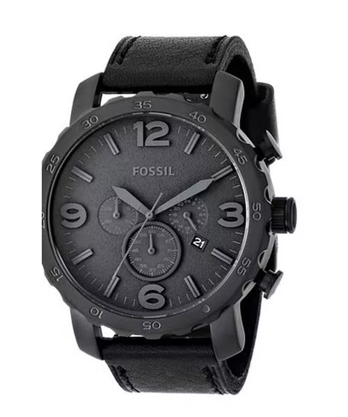  Shop Authentic Fossil Nate Chronograph Black Dial Black Leather Strap Watch for Men - JR1354 - Luxxuri
