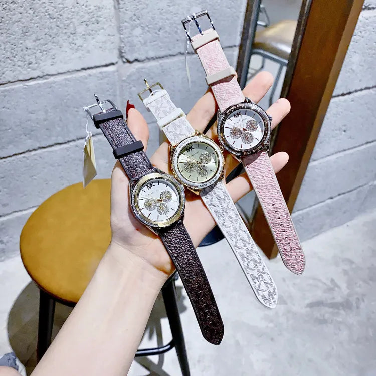  Shop Authentic Michael Kors Multifunction Silver Dial Pink Leather Strap Watch For Women - MK7206 - Luxxuri