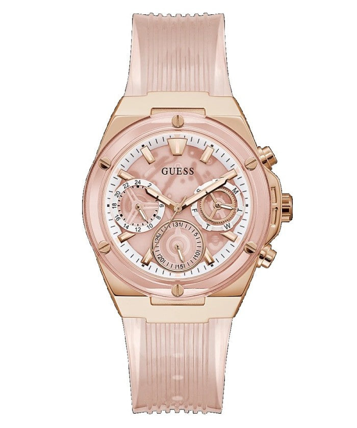  Shop Authentic Guess Athena Rose Gold Dial Rose Gold Rubber Strap Watch for Women - GW0409L3 - Luxxuri