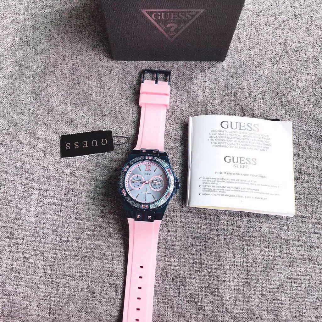  Shop Authentic Guess Limelight Blue Dial Pink Rubber Strap Watch For Women - W0775L5 - Luxxuri
