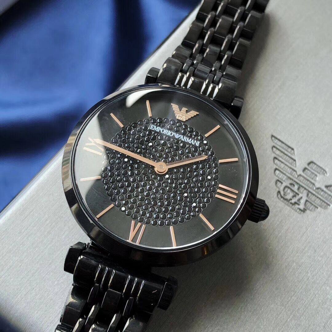  Shop Authentic Emporio Armani Gianni T Bar All Black Diamond Dial Watch For Women - AR11245 - Luxxuri