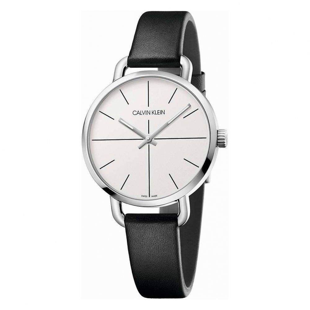  Shop Authentic Calvin Klein Evan White Dial Black Leather Strap Watch for Women - K7B231CY - Luxxuri