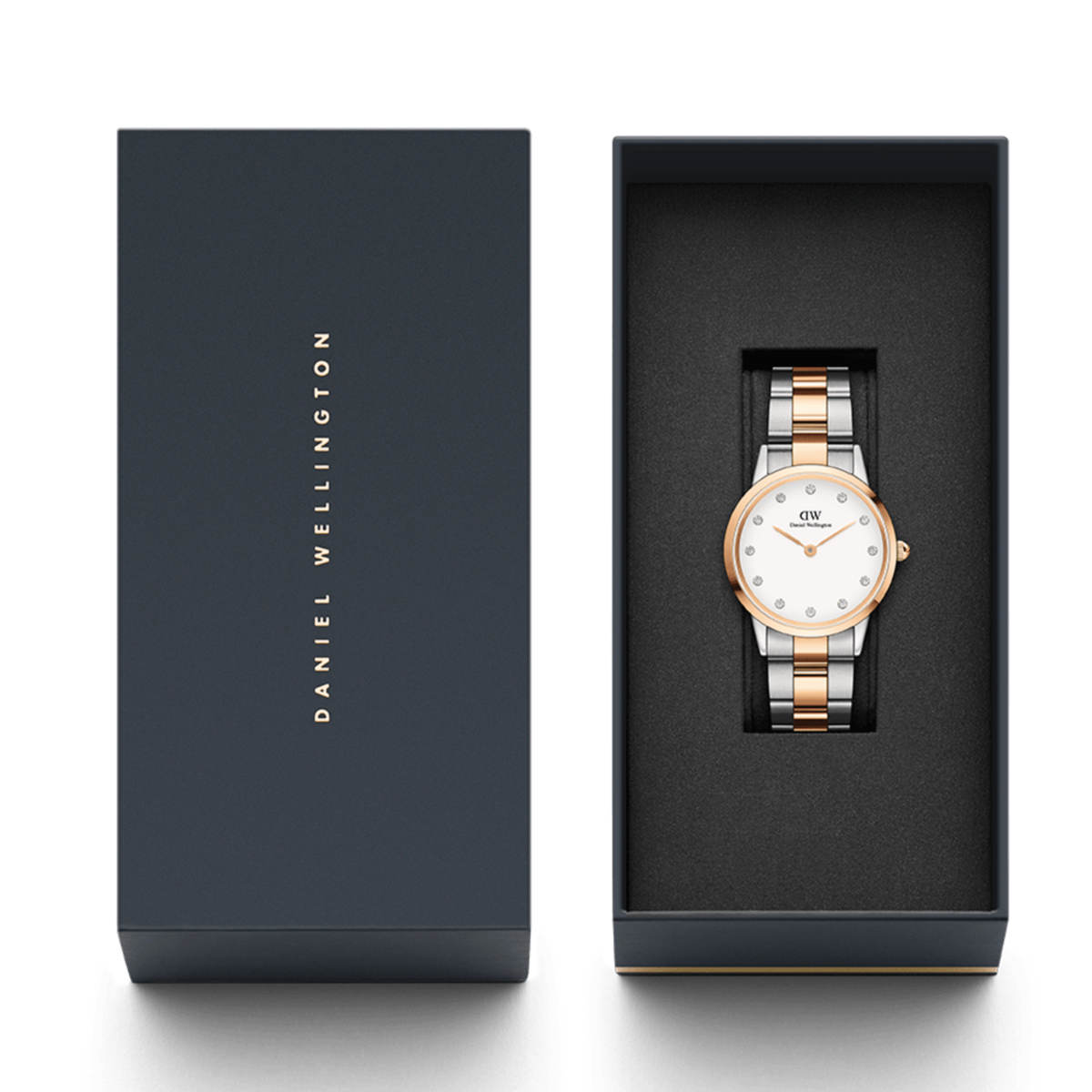  Shop Authentic Daniel Wellington Iconic Link White Dial Two Tone Steel Strap Watch For Women - DW00100359 - Luxxuri