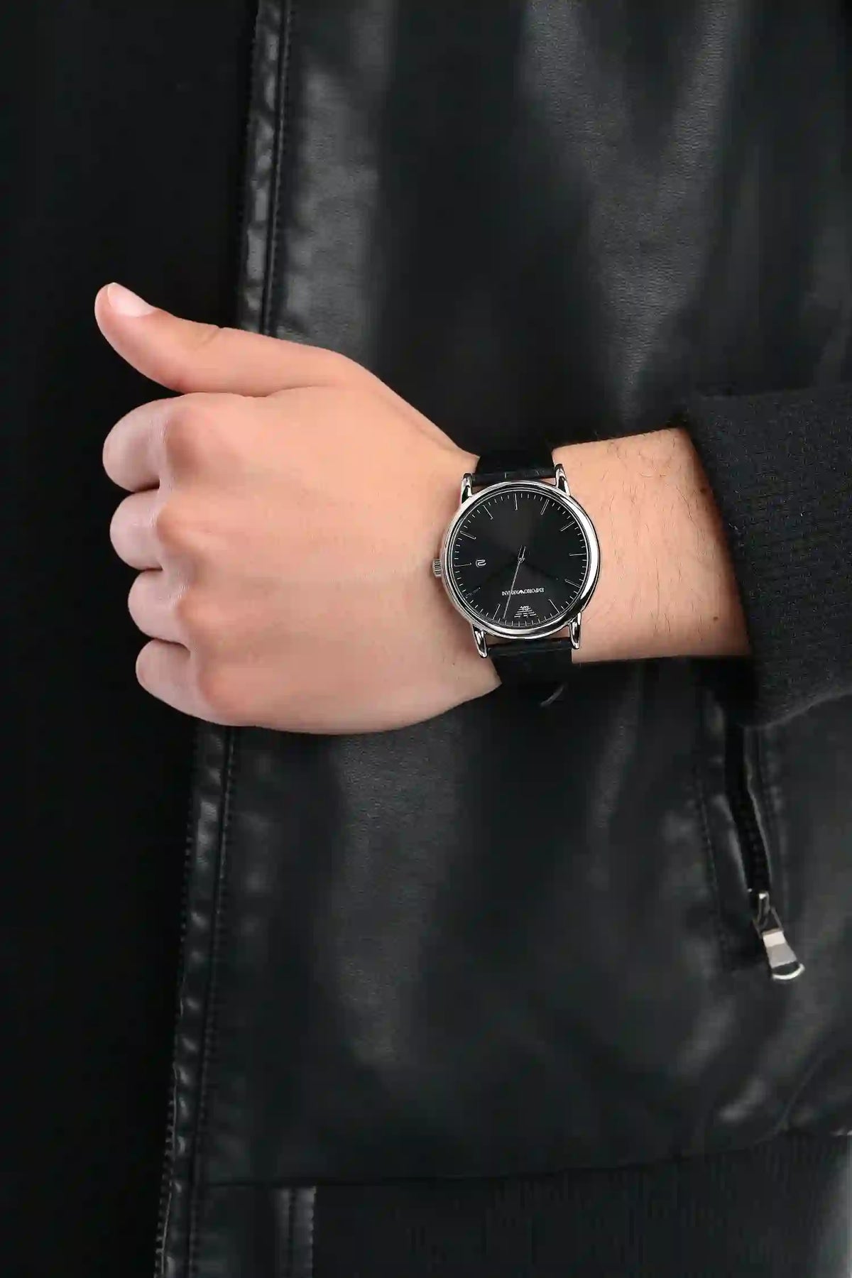  Shop Authentic Emporio Armani Luigi Quartz Black Dial Black Leather Strap Watch For Men - AR2500 - Luxxuri