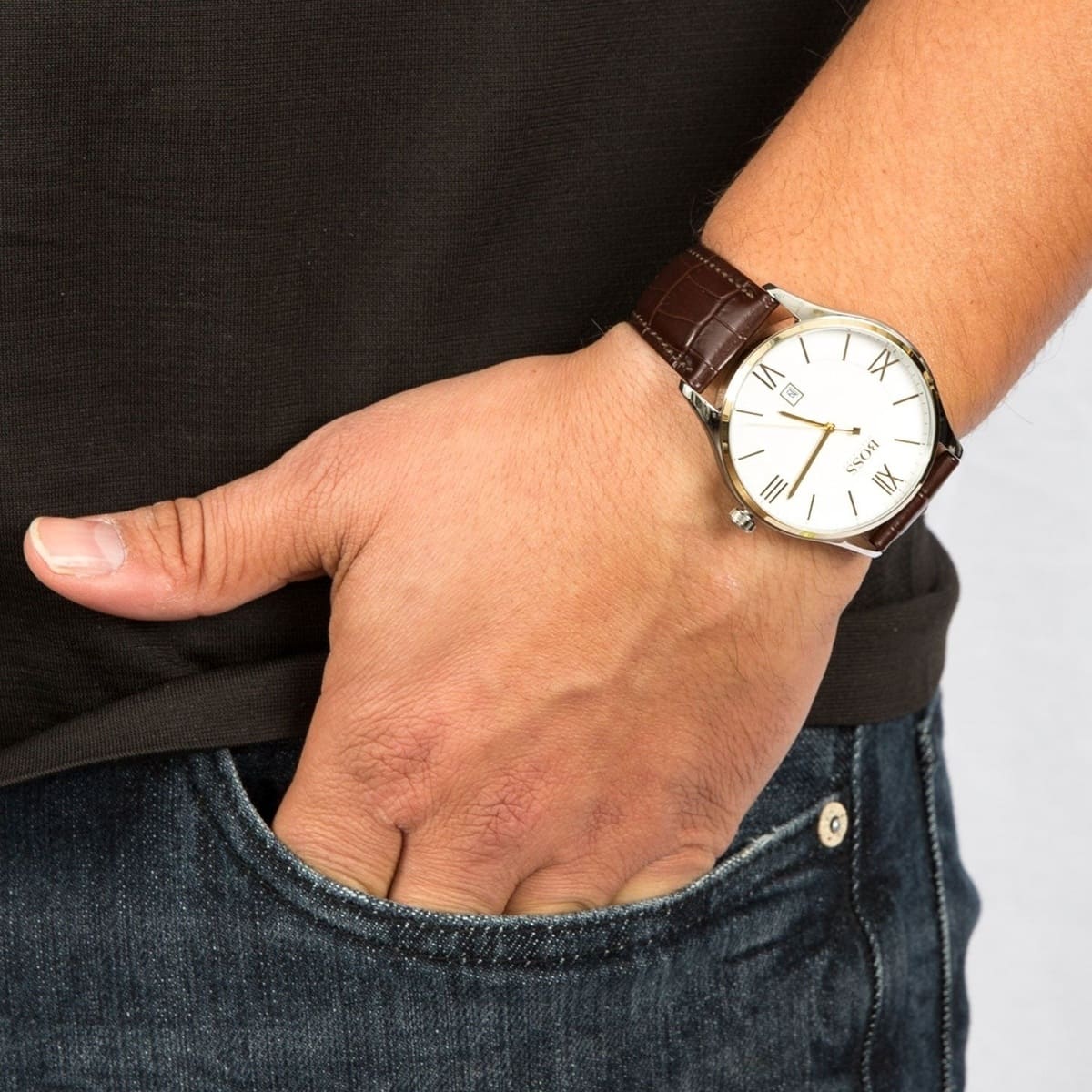  Shop Authentic Hugo Boss Classic White Dial Brown Leather Strap Watch for Men - 1513486 - Luxxuri