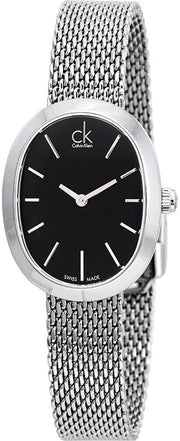  Shop Authentic Calvin Klein Incentive Black Dial Silver Mesh Bracelet Watch for Women - K3P23121 - Luxxuri
