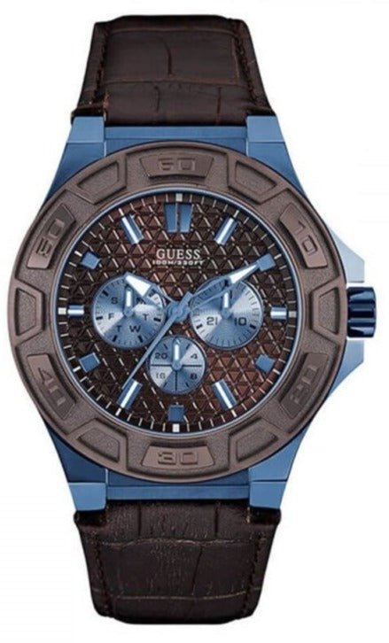  Shop Authentic Guess Force Quartz Brown Dial Brown Leather Strap Watch For Men - W0674G5 - Luxxuri