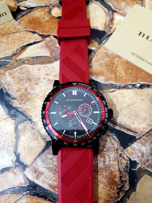  Shop Authentic Burberry The City Chronograph Black Dial Red Rubber Strap Watch For Men - BU9805 - Luxxuri