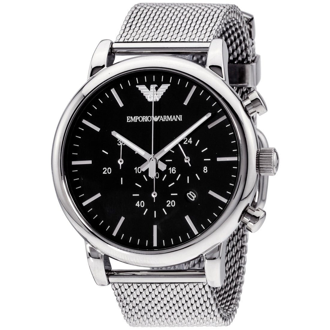 Shop Authentic Emporio Armani Classic Chronograph Black Dial Silver Mesh Bracelet Watch For Men - AR1808 - Luxxuri