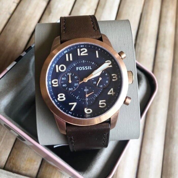  Shop Authentic Fossil Pilot 54 Chronograph Blue Dial Brown Leather Strap Watch for Men - FS5204 - Luxxuri