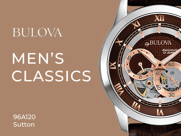  Shop Authentic Bulova Classic Skeleton Automatic Brown Dial Brown Leather Strap Watch for Men - 96A120 - Luxxuri