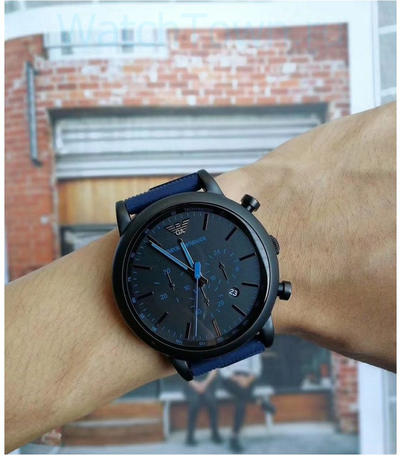  Shop Authentic Emporio Armani  Luigi Chronograph Black Dial Blue Rubber Strap Watch For Men - AR11023 - Luxxuri