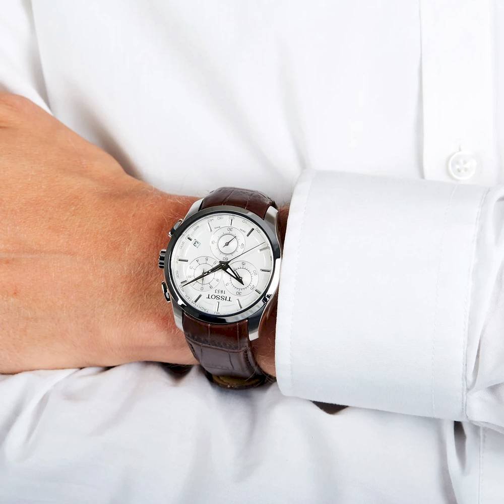  Shop Authentic Tissot Couturier Chronograph White Dial Brown Leather Strap Watch For Men - T035.617.16.031.00 - Luxxuri