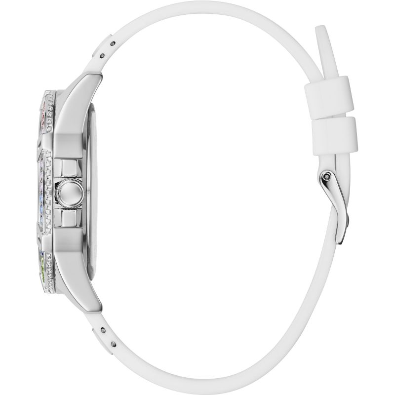  Shop Authentic Guess Frontier Diamonds Silver Dial White Rubber Strap Watch for Women - GW0045L1 - Luxxuri