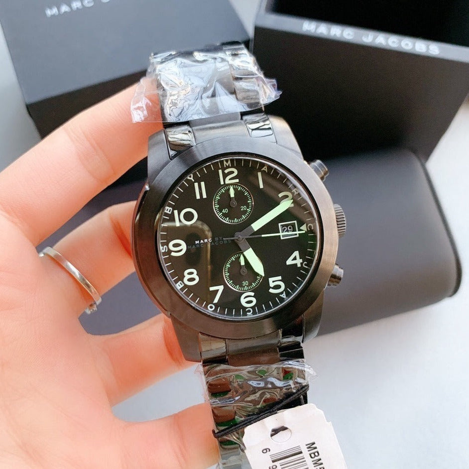  Shop Authentic Marc Jacobs Larry Chronograph Black Dial Black Steel Strap Watch for Men - MBM5032 - Luxxuri