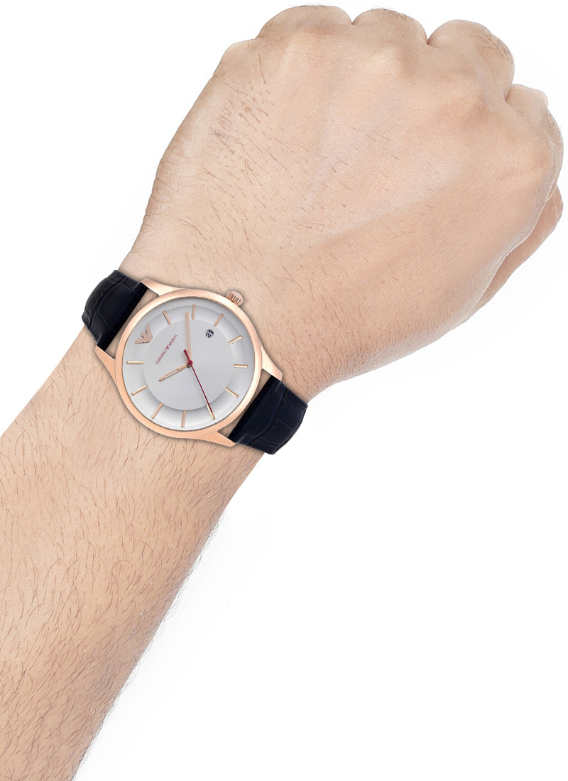  Shop Authentic Emporio Armani Classic Silver Dial Blue Leather Strap Watch For Men - AR11131 - Luxxuri