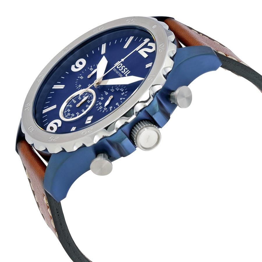  Shop Authentic Fossil Nate Chronograph Navy Blue Dial Brown Leather Strap Watch for Men - JR1504 - Luxxuri