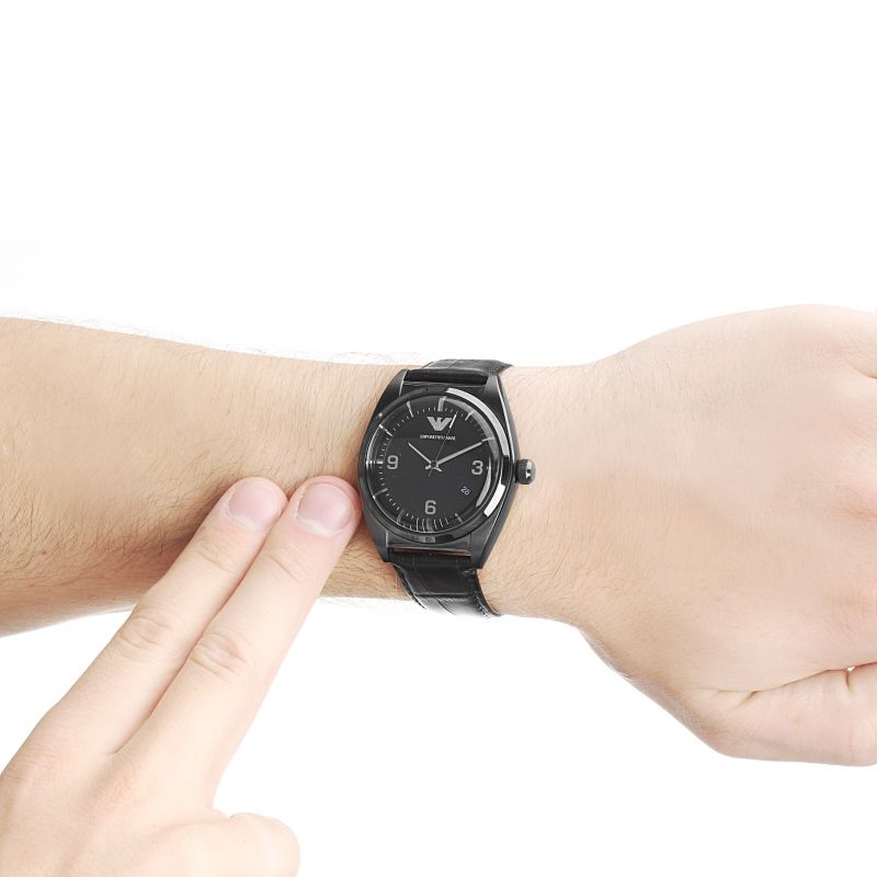  Shop Authentic Emporio Armani Franco Black Dial Black Leather Strap Watch For Men - AR0368 - Luxxuri