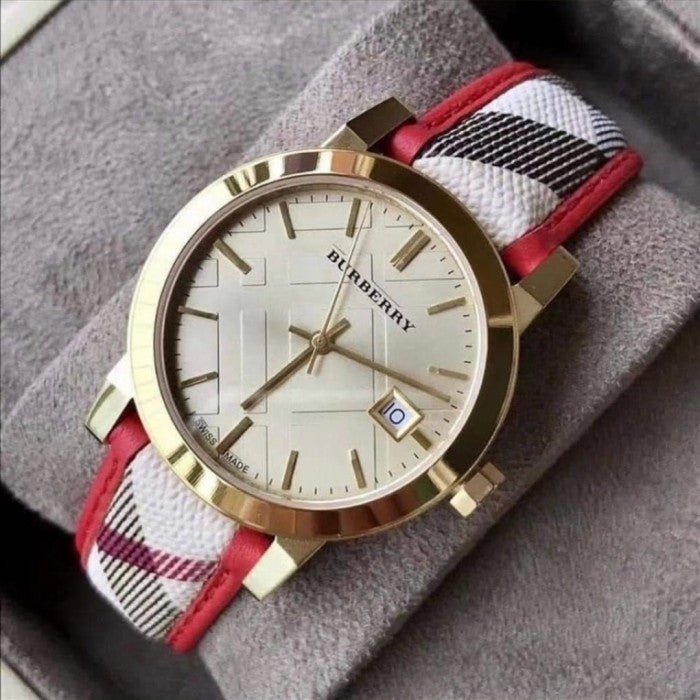  Shop Authentic Burberry The City Champagne Dial Leather Strap Watch for Women - BU9139 - Luxxuri
