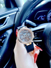  Shop Authentic Guess Solistice Diamonds Roe Gold Dial Black Rubber Strap Watch for Women - GW0484L2 - Luxxuri