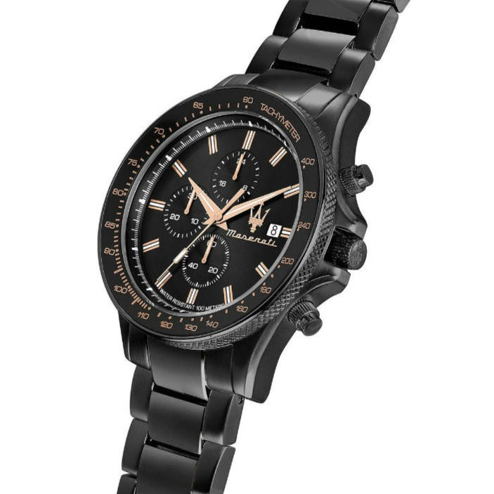  Shop Authentic Maserati SFIDA Chronograph Black Dial Black Steel Strap Watch For Men - R8873640011 - Luxxuri
