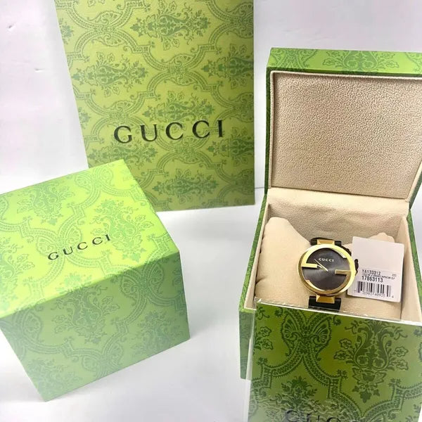  Shop Authentic Gucci Interlocking G Grammy Special Edition Black Dial Black Leather Strap Watch for Women - YA133312 - Luxxuri