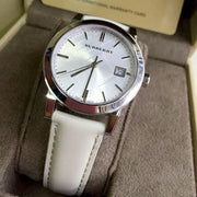  Shop Authentic Burberry The City White Dial White Leather Strap Watch for Women - BU9128 - Luxxuri