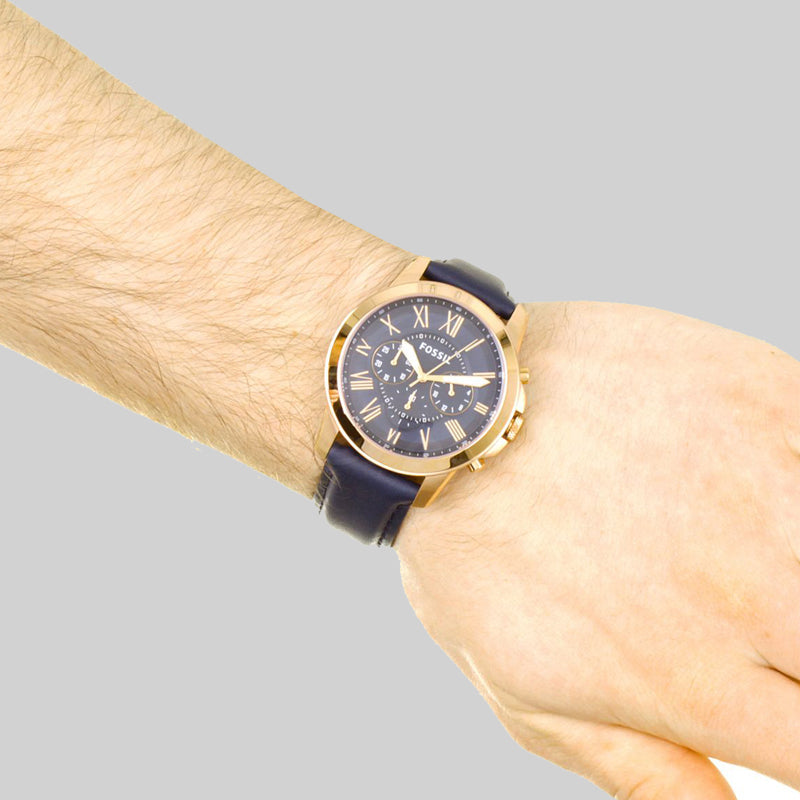 Shop Authentic Fossil Grant Chronograph Blue Dial Blue Leather Strap Watch for Men - FS4835 - Luxxuri