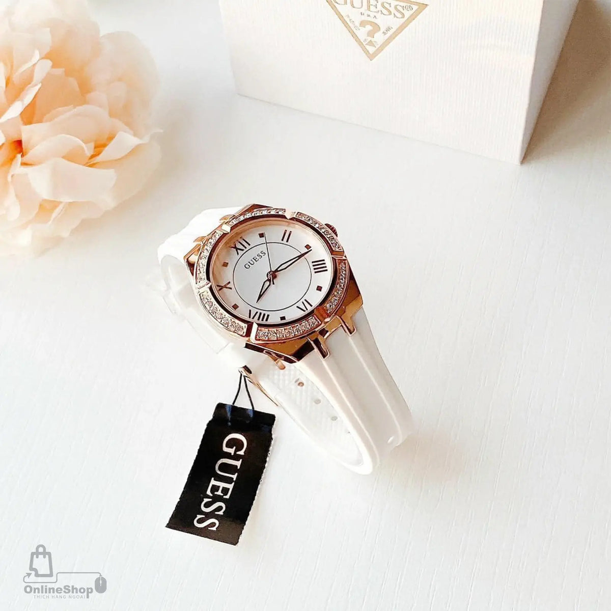  Shop Authentic Guess Cosmo Diamonds Silver Dial White Rubber Strap Watch for Women - GW0034L2 - Luxxuri