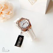  Shop Authentic Guess Cosmo Diamonds Silver Dial White Rubber Strap Watch for Women - GW0034L2 - Luxxuri