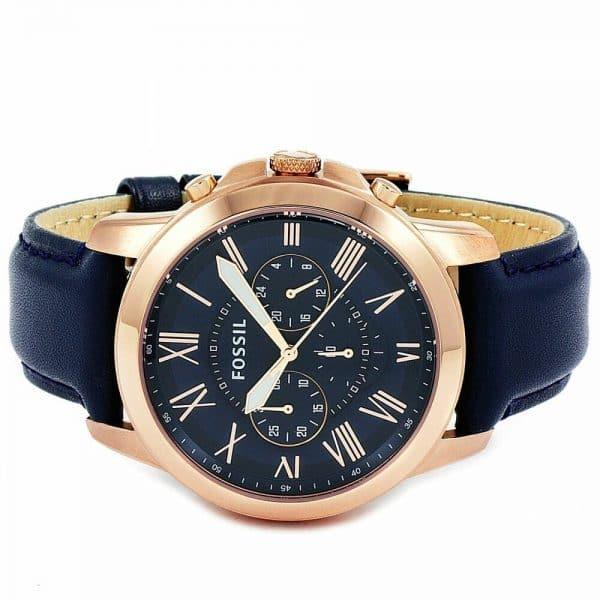  Shop Authentic Fossil Grant Chronograph Blue Dial Blue Leather Strap Watch for Men - FS4835 - Luxxuri