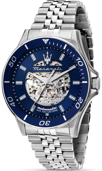  Shop Authentic Maserati SFIDA Automatic Skeleton Blue Dial Silver Steel Strap Watch For Men - R882314001 - Luxxuri
