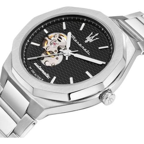  Shop Authentic Maserati Stile Skeleton Automatic Black Dial Silver Steel Strap Watch For Men - R8823142002 - Luxxuri