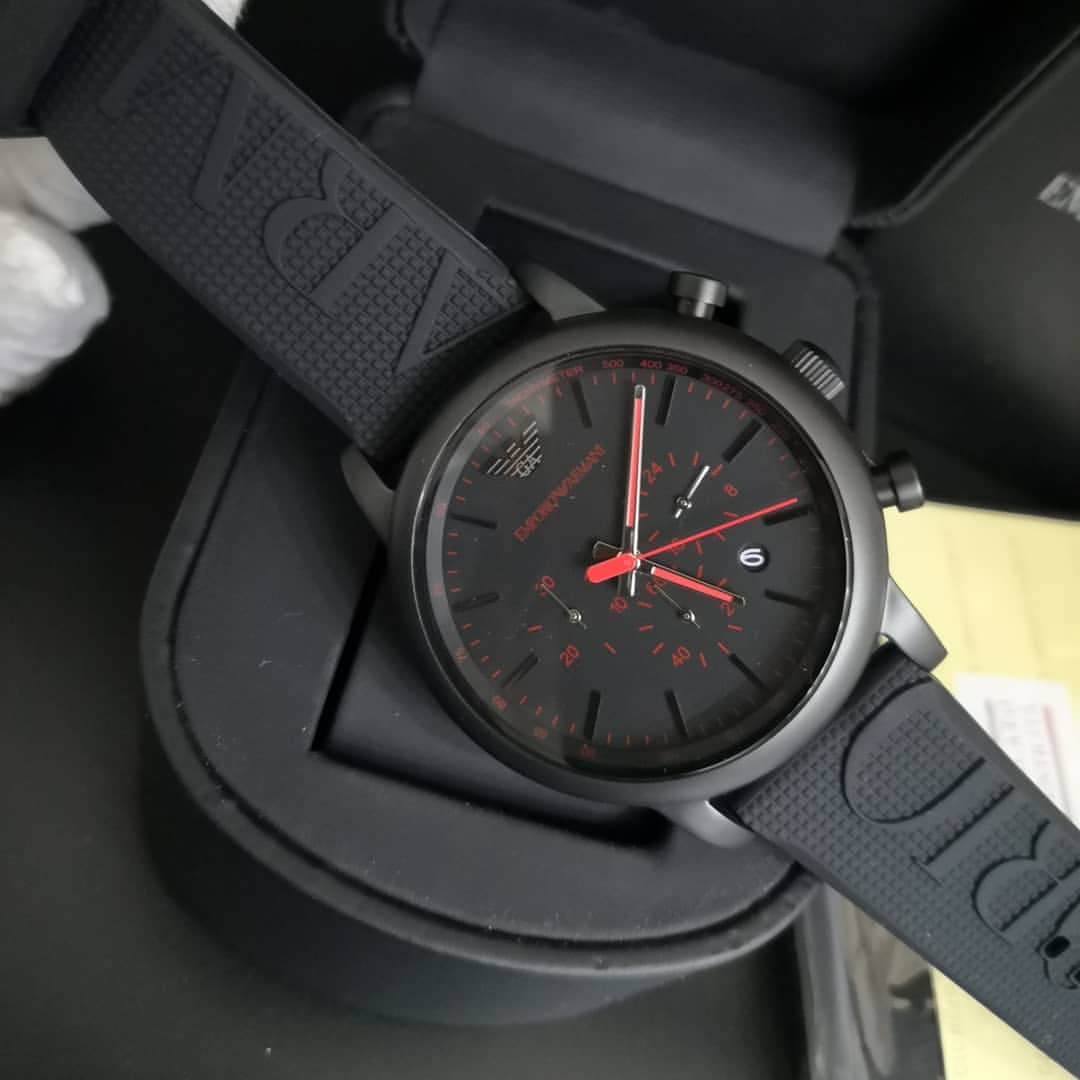  Shop Authentic Emporio Armani Luigi Chronograph Black Dial Black Rubber Strap Watch For Men - AR11024 - Luxxuri