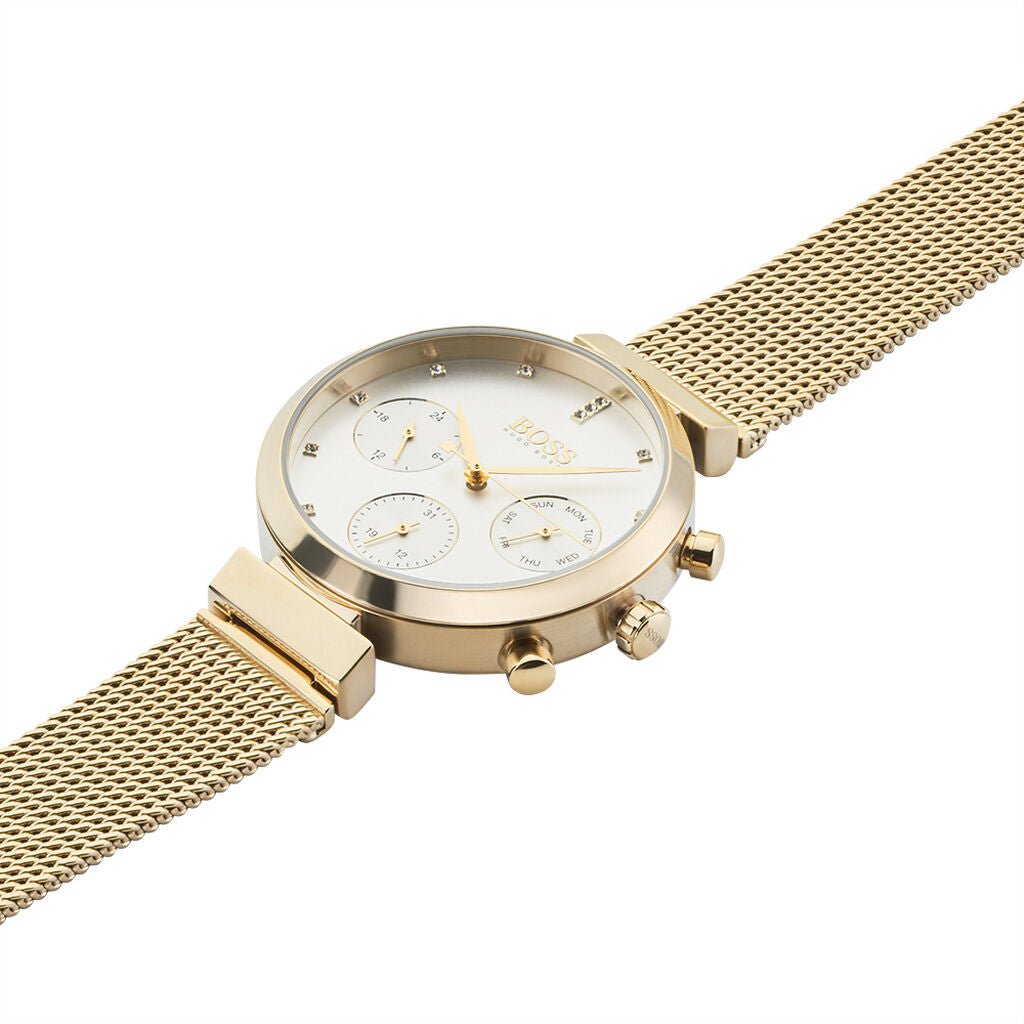  Shop Authentic Hugo Boss Flawless White Dial Gold Mesh Bracelet Watch for Women - 1502552 - Luxxuri