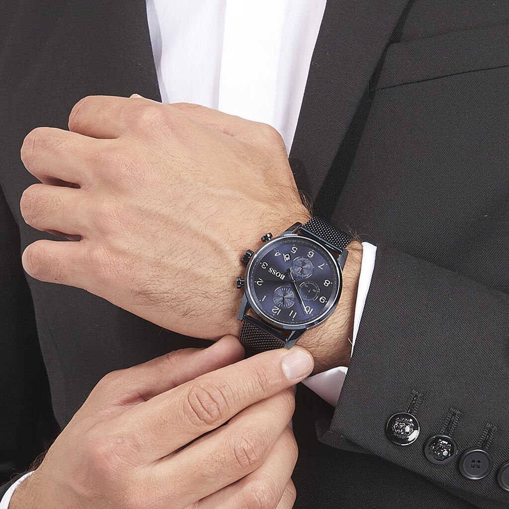  Shop Authentic Hugo Boss Navigator Chronograph Blue Dial Blue Mesh Bracelet Watch for Men - 1513538 - Luxxuri