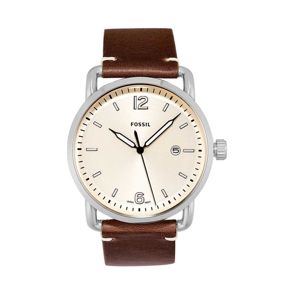  Shop Authentic Fossil The Commuter White Dial Brown Leather Strap Watch for Men - FS5275 - Luxxuri