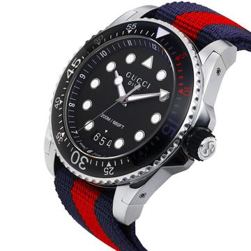  Shop Authentic Gucci Dive Black Dial Red & Blue Nylon Strap Watch For Men - YA136210 - Luxxuri