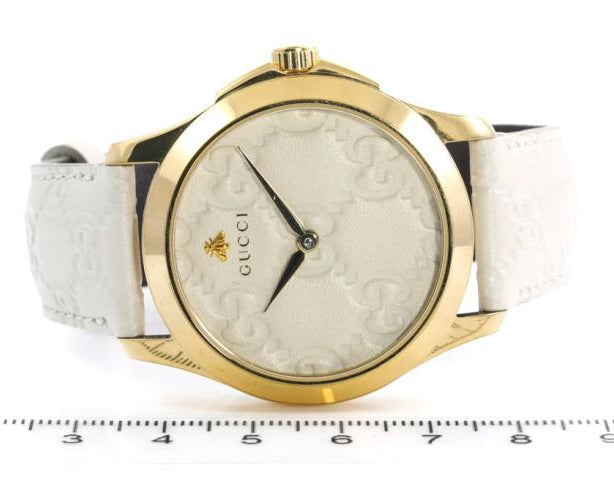  Shop Authentic Gucci G Timeless Quartz White Dial White Leather Strap Watch For Women - YA1264033A - Luxxuri