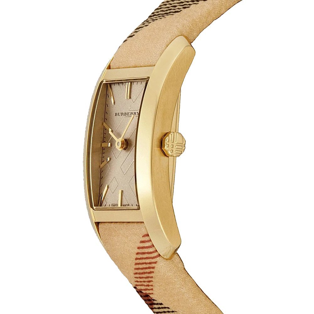  Shop Authentic Burberry Pioneer Gold Dial Haymarket Beige Leather Strap Watch for Women - BU9509 - Luxxuri