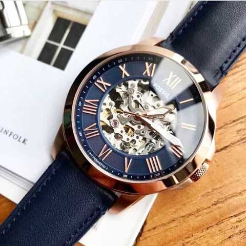  Shop Authentic Fossil Grant Automatic Skeleton Blue Dial Blue Leather Strap Watch for Men - ME3102 - Luxxuri