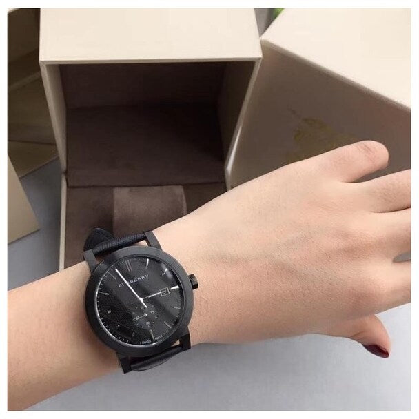  Shop Authentic Burberry The City Black Dial Black Leather Strap Watch for Men - BU9906 - Luxxuri