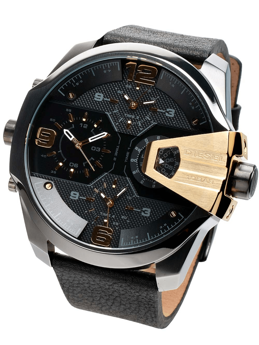 Shop Authentic Diesel Uber Chief Two Hand Black Dial Black Leather Strap Watch For Men - DZ7377 - Luxxuri