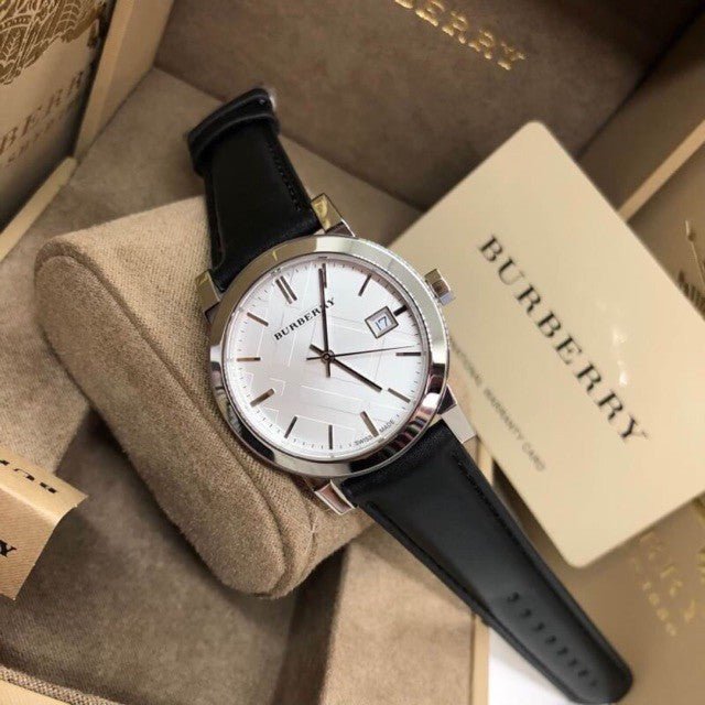  Shop Authentic Burberry The City Silver Dial Black Leather Strap Watch for Women - BU9106 - Luxxuri