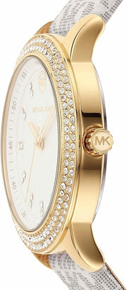 Shop Authentic Michael Kors Tibby Analog Silver Dial White Leather Strap Watch for Women - MK1049 - Luxxuri