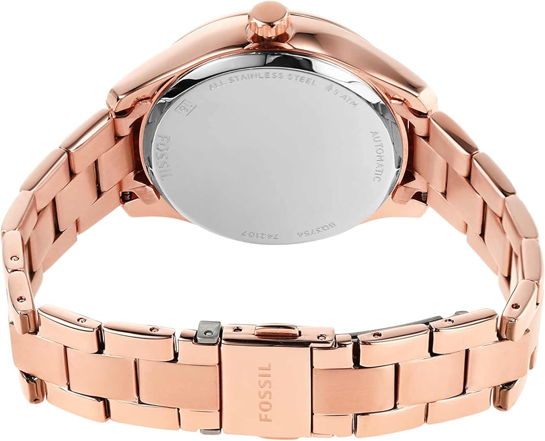  Shop Authentic Fossil Rye Automatic Skeleton Rose Gold Dial Rose Gold Steel Strap Watch for Women - BQ3754 - Luxxuri