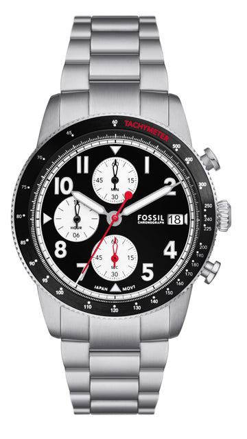  Shop Authentic Fossil Sport Tourer Chronograph Black Dial Silver Steel Strap Watch for Men - FS6045 - Luxxuri