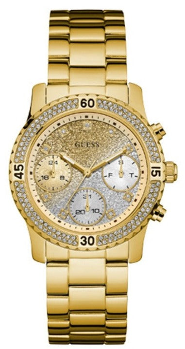  Shop Authentic Guess Confetti Diamonds Silver Dial Gold Steel Strap Watch for Women - W0774L5 - Luxxuri